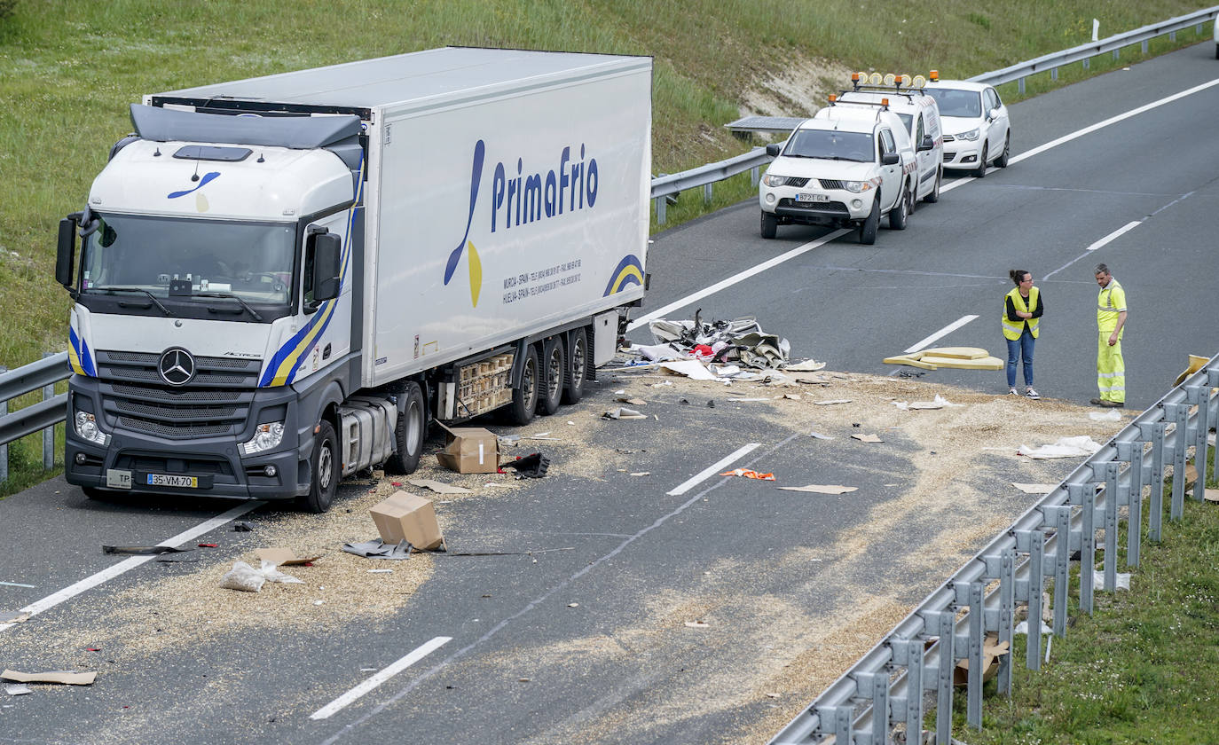 Un acccidente con un herido corta la autovía a Vitoria y provoca retenciones en San Millán