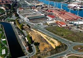 Zona de Vega Galindo, en Sestao, antes de la construcción de las viviendas de La Punta.