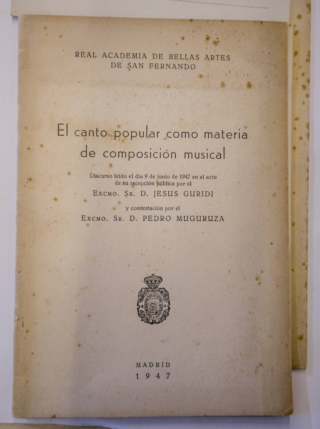 El discurso leído de una recepción en la Real Academia de Bellas Artes de San Fernando, en 1947. 