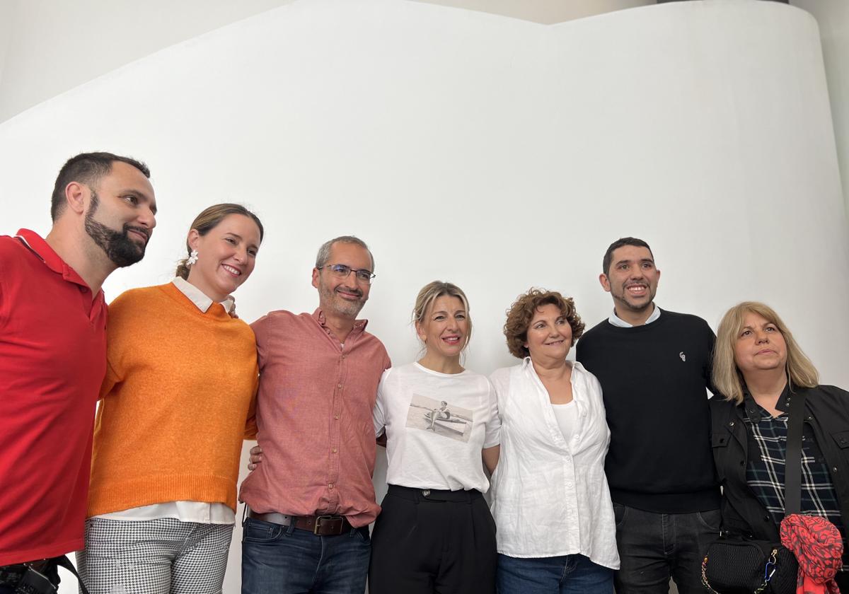 La cúpula de Elkarrekin Podemos, con David Rodríguez en el centro, junto a Yolanda Díaz