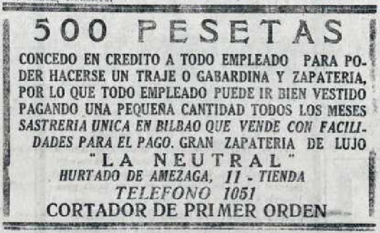 Anuncio de 'La Neutral' publicado en junio de 1923.