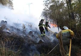 Bomberos trabajan en la extinción del incendio de Balmaseda del verano pasado