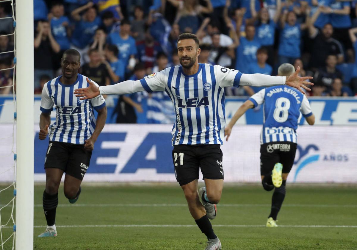 Abde celebra el gol que marcó ante el Eibar.