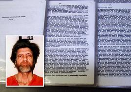 Imagen de Unabomber al ser detenido por el FBI. Y su manifiesto, que motivó su captura.