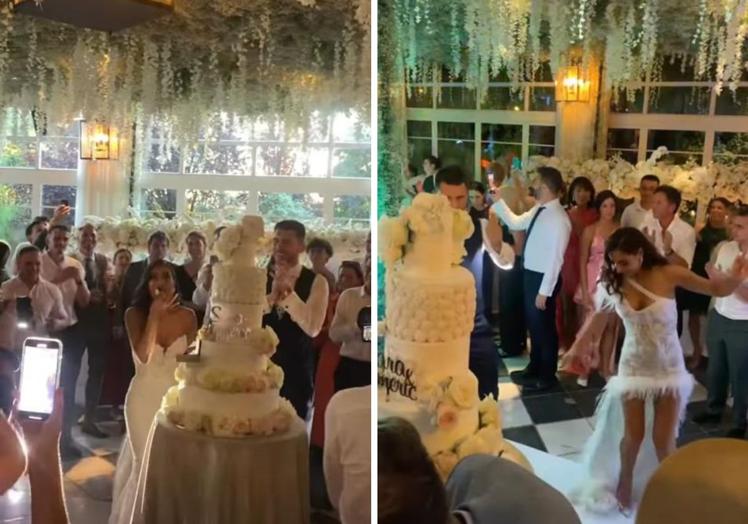 La novia se cambió de vestido a la noche.