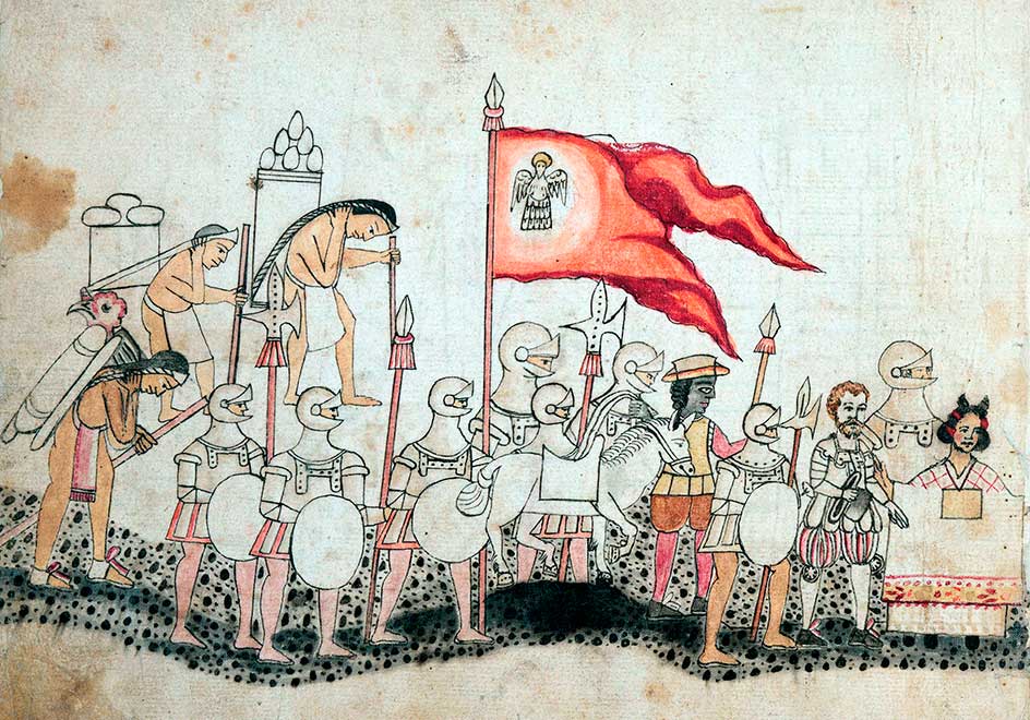 En el conocido como Códice Azcatitlan elaborado entre mediados del siglo XVI y finales del siglo XVII, se muestra al ejército español encabezado por Malinche, Hernán Cortés y un conquistador negro que probablemente se trata de Juan Garrido