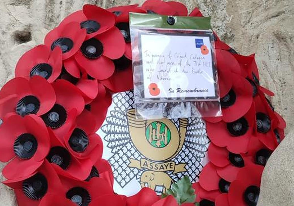 Detalle de la corona de 'poppies' que reposa sobre el monumento a la Batalla de Vitoria