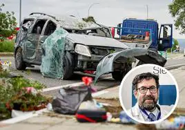 Un accidente en el que un vehículo colisionó con la mediana central y, en detalle, el Jefe de Servicio de respiratorio y de la Unidad de Sueño de la OSI Araba de Vitoria, Carlos Egea.