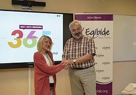 Cristina Pena y Nacho Eguizábal durante la presentación de la Memoria de Actividades de Egibide este viernes.