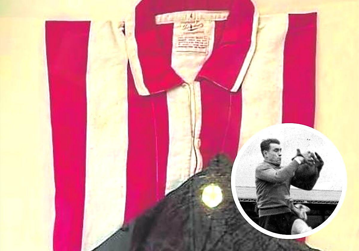 La camiseta que desea adquirir un aficionado bilbaíno. En pequeño, Raimundo Pérez Lezama, en un duelo de los 40.
