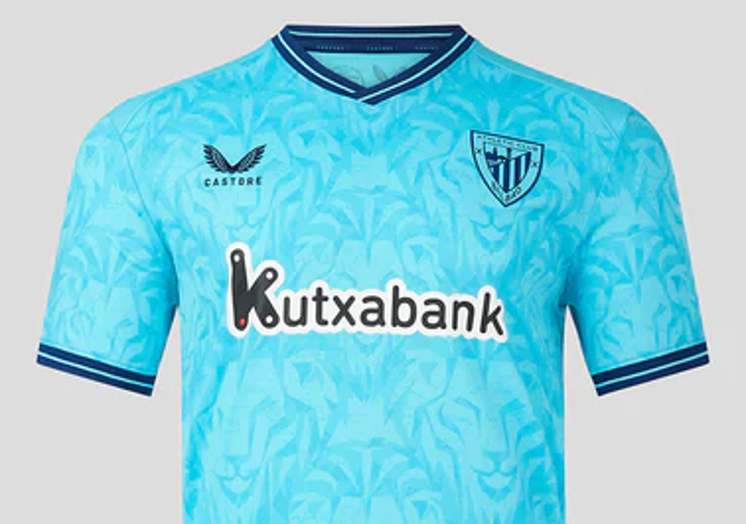 Imagen principal - La segunda camiseta del Athletic, de azul celeste y en honor a los leones