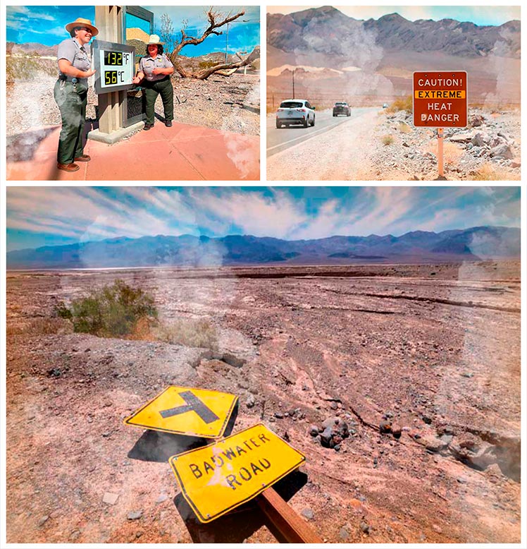 El valle de la muerte, con sus señales de peligro, a veces fundidas por el intenso calor continuado, ofrece un panorama distópico