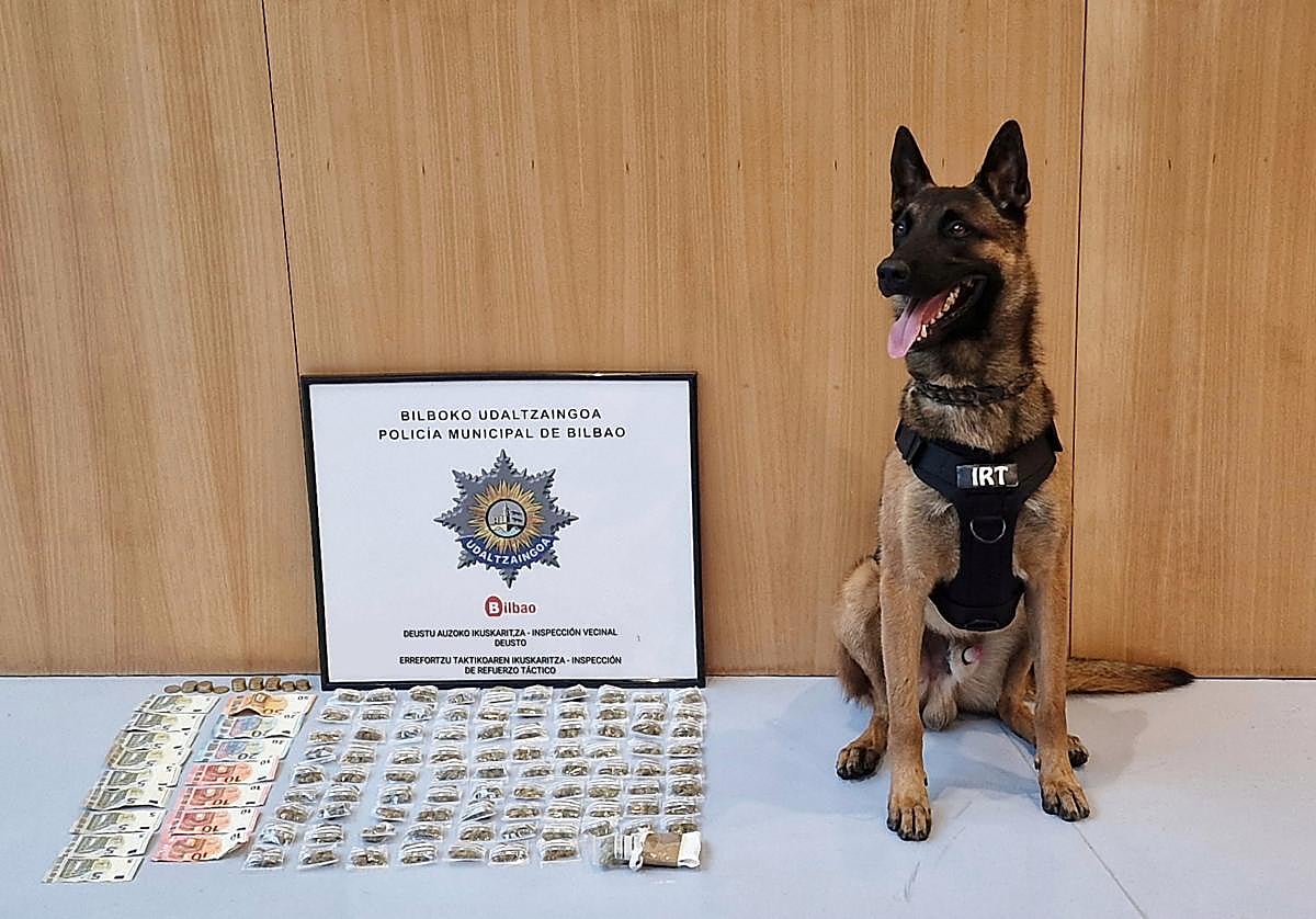 El 'agente' de la unidad canina con la droga preparada para su uso