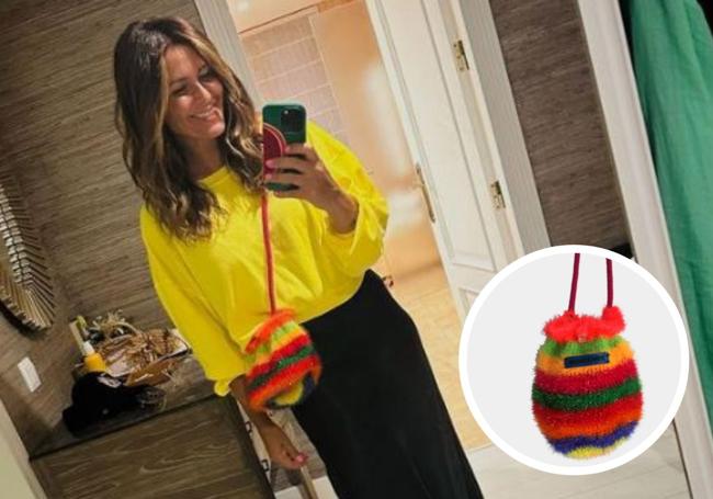 Nuria Roca, con su original bolso muticolor de BeMeknes.