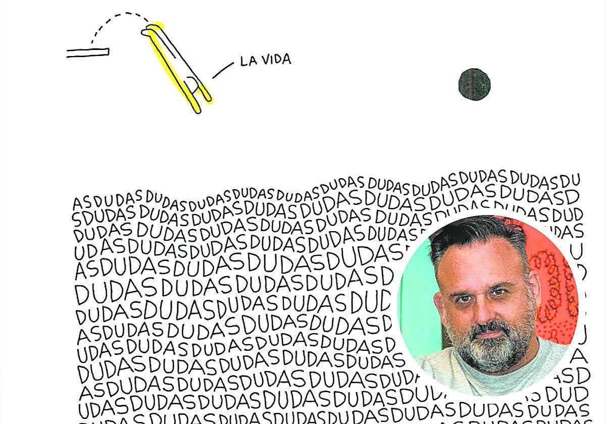 El dibujante aragónes Javier Royo y algunas de sus viñetas.