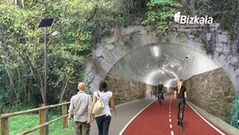 Recreación del bidegorri a su paso por el túnel de El Boquete.