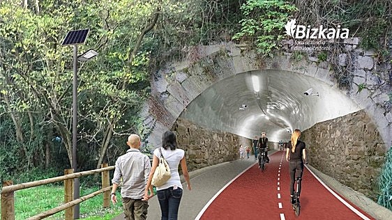 Recreación del bidegorri a su paso por el túnel de El Boquete.