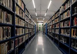 Uno de los pasillos de la biblioteca de La Florida de Vitoria.