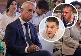 Iñigo Urkullu, el remero Iñaki Goikoetxea y Arnaldo Otegi.