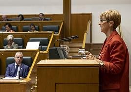 Arantxa Tapia durante su intervención hoy en el Parlamento de Vitoria.