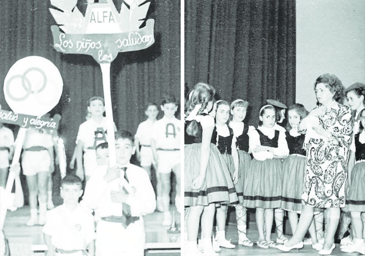 El centro escolar Alfa celebraba festivales, diferenciados por sexos, al término del curso escolar, en el salón de actos de la empresa.