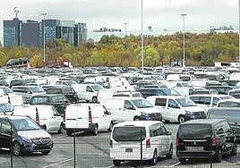 Furgonetas de Mercedes aparcadas en las instalaciones de la empresa en Los Huetos.