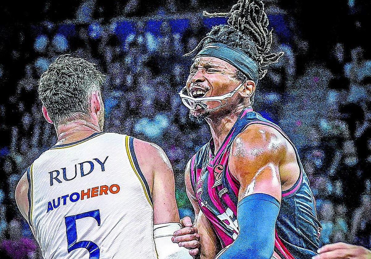 El ala-pívot azulgrana pierde la gafa al chocar con Rudy Fernández durante la visita del Real Madrid.