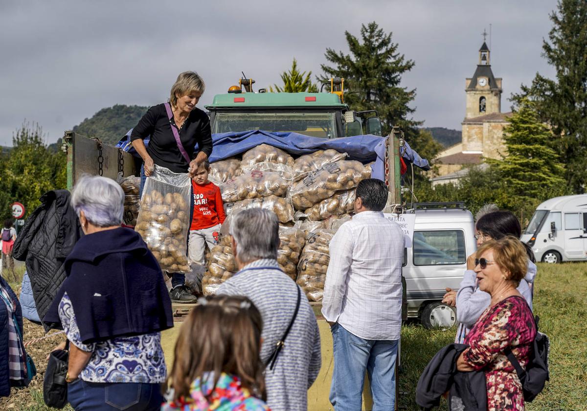 La agricultora Pilar Bardesi cargó en su tractor 160 sacos de patata Kennebec.