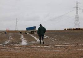 El propietario de los perros que mataron a una mujer en Roales llega a su finca con un nuevo perro.