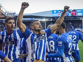 Sedlar celebra el gol conseguido ante el Almería.
