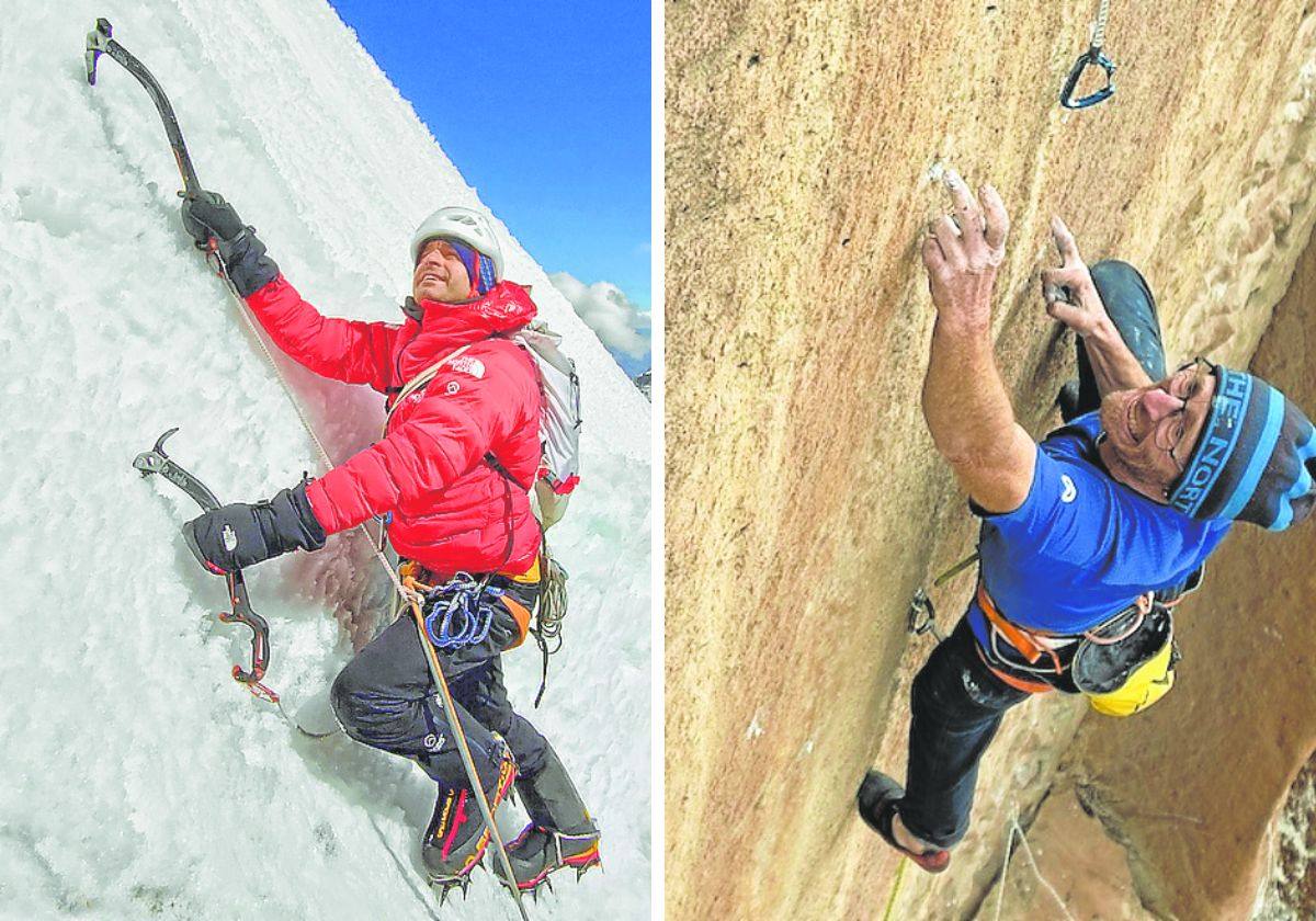 A la izquierda, Eneko escala con crampones en 'Bizirik'. A la derecha, Iker, en 'Made in France', en Perú.