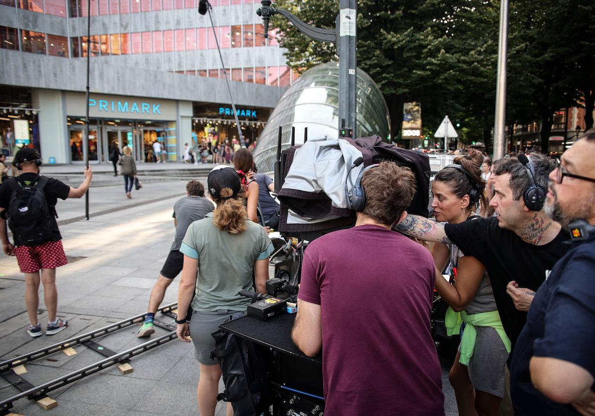 Escena de un rodaje en la Gran Vía