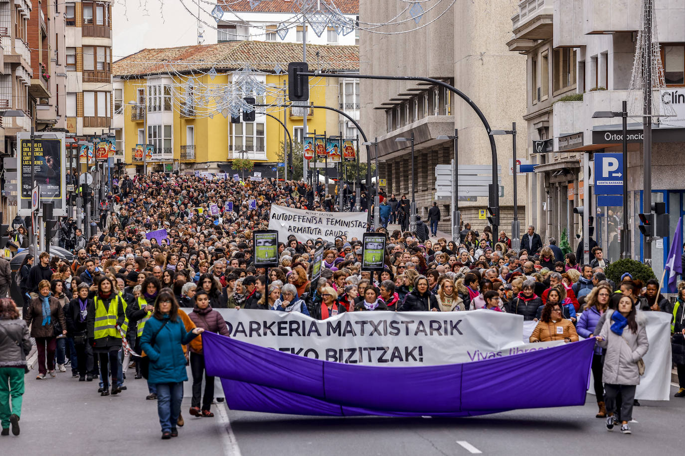 La manifestación en Vitoria contra la violencia machista, en imágenes