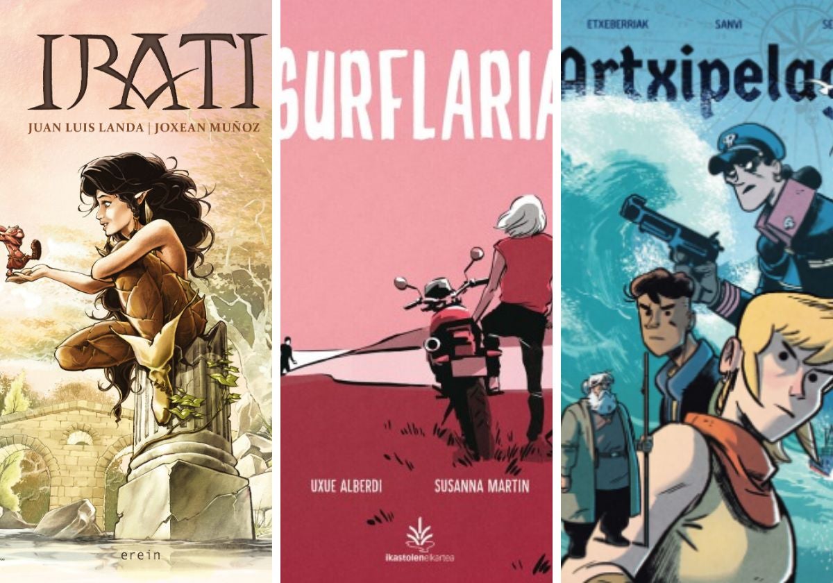 'Irati', 'Surflaria' eta 'Artxipelagoa' komikien azalak.