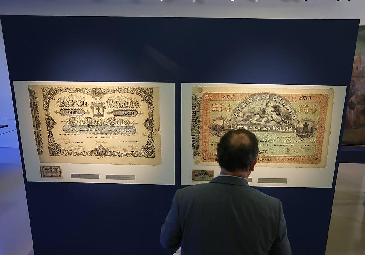 Planchas y billetes del Banco de Bilbao.