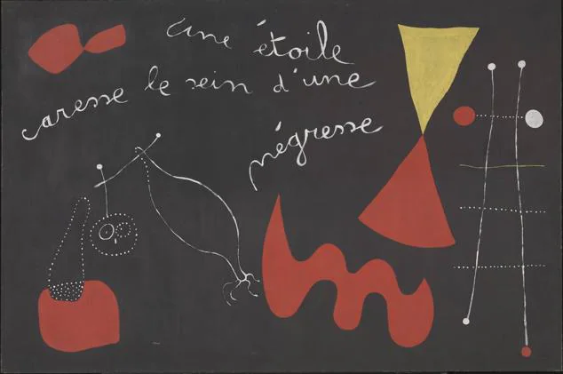 Pintura-poema (Una estrella acaricia el seno de una negra) [Peinture-poème (Une étoile caresse le sein d'une négresse)],1938. Óleo sobre lienzo. 129,5 x 194,3 cm. 