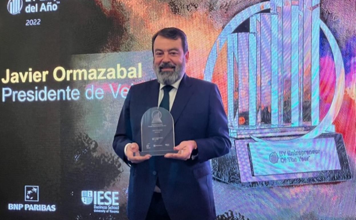 Javier Ormazabal, durante el acto de entrega celebrado este jueves en el Hotel Carlton de Bilbao. 