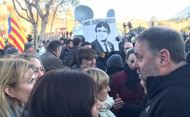 Junqueras, hoy, en la protesta de Barcelona.