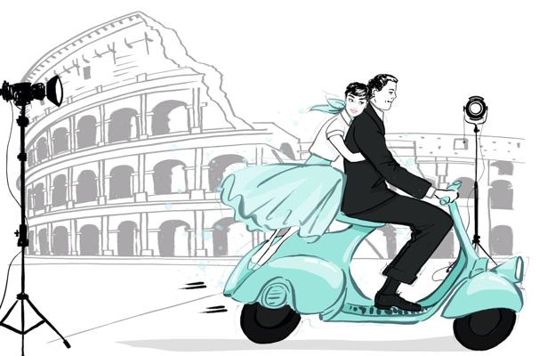 Ilustración de Audrey Hepburn en la película 'Vacaciones en Roma'. 