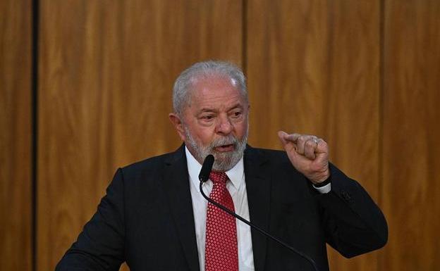 Brazilian President Luiz Inácio Lula da Silva, this Monday at a press conference at the Planalto Palace