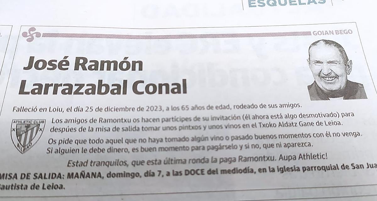 La viral esquela de un hincha del Athletic.