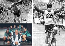 Arriba, el ciclista de Luyando logró con el KAS sus mayores éxitos en el barro en los años 70. A la derecha, aunque le gustaba más el ciclocross, era habitual verle también en citas de carretera. Abajo, en octubre estuvo en la presentación del equipo de Ruiz de Larrinaga.