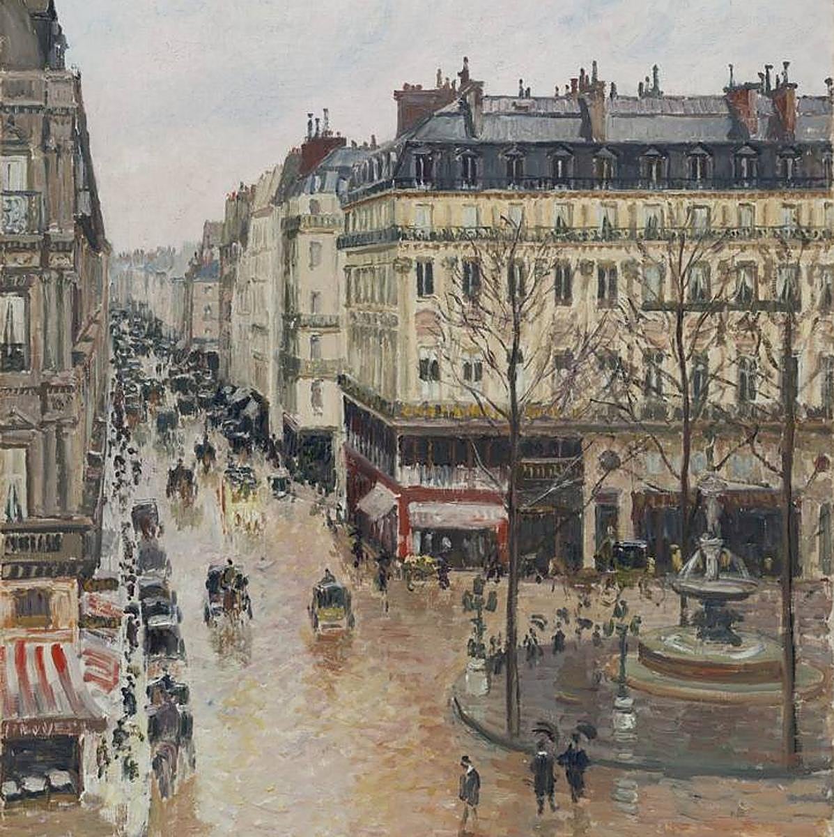 El cuadro 'Rue Saint-Honoré por la tarde. Efecto de lluvia', de Camille Pissarro.