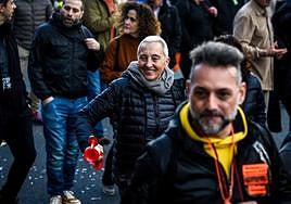 Trabajadores de Bilbobus durante la manifestación de este jueves.