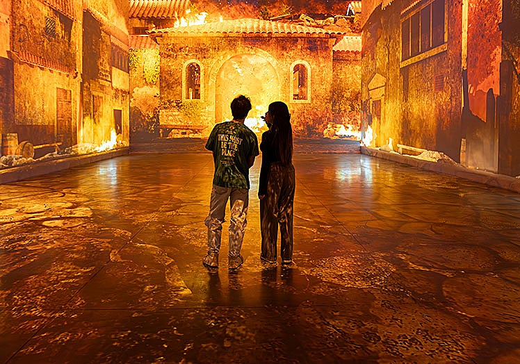 El incendio provocado por el Vesubio, protagonista en los espacios inmersivos de 'Los últimos días de Pompeya'.
