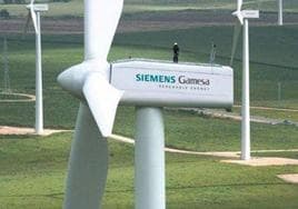 Aerogeneradores de Siemens Gamesa en un parque eólico.