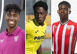 1. Boiro (21 años) debutó la pasada semana como rojiblanco. 2. Oyono (15 años) ha cambiado el Villarreal por el Athletic. 3. Gift (17 años) estuvo ayer en el banquillo del filial, pero no jugó.