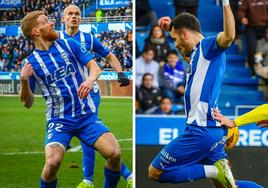 Carlos Vicente y Álex Sola, en el partido contra el Villarreal.