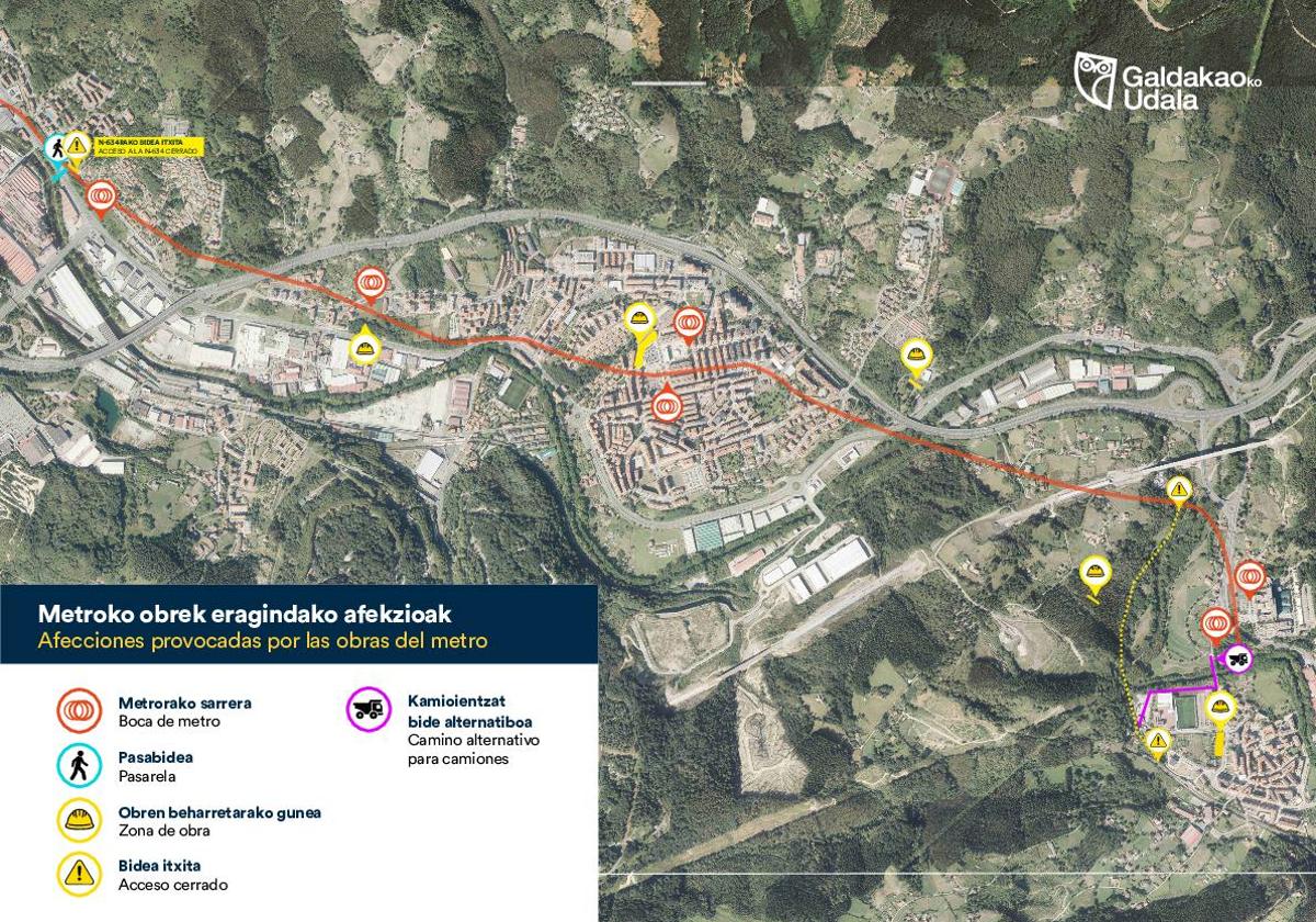 El camino de Meatzeta en Usansolo se cerrará durante cuatro años por las obras del metro