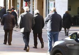 Un grupo de jubilados pasea por una calle.